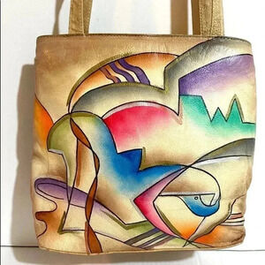 Handmade multicolors printed leather handbag